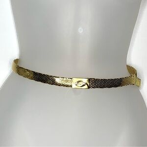 Gold Tone Shiny Snake Scale 70-s 80's Style Disco Retro Slider Womens Belt Sz‎ S